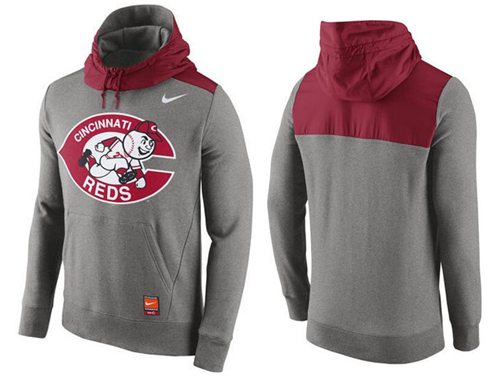Men's Cincinnati Reds Nike Gray Cooperstown Collection Hybrid Pullover Hoodie - Click Image to Close